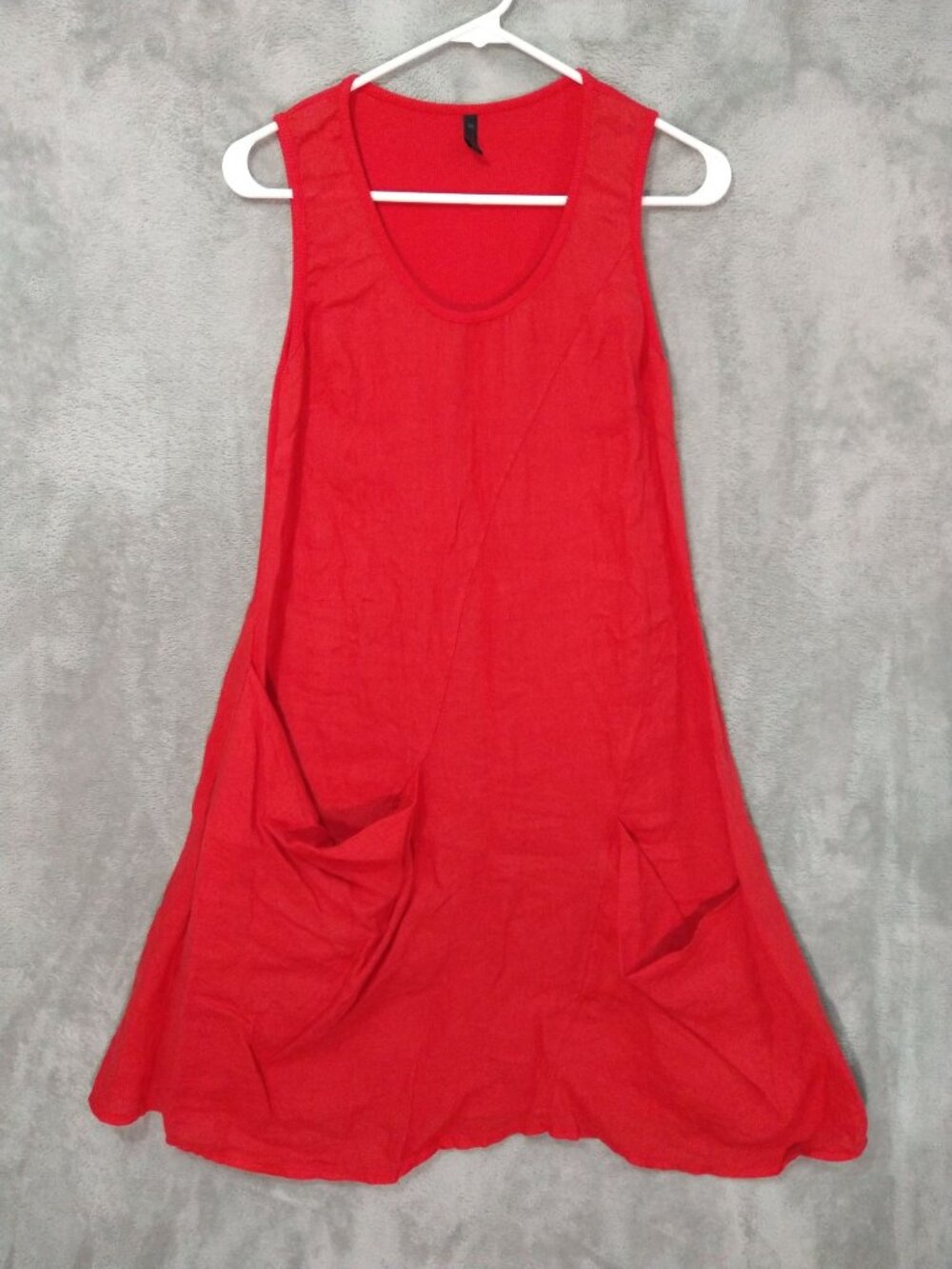 Inizio Red Linen Magic Pocket Sleeveless Tank Scoop Neck Dress Womens Medium